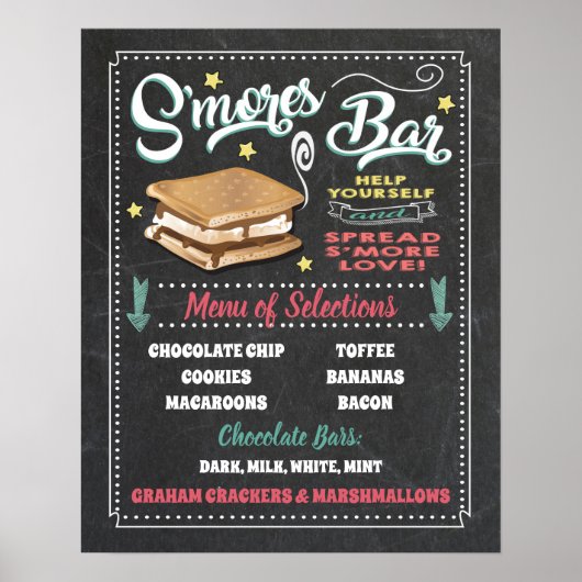 Poster Panneau de menu de bar de S'mores pour fête (Devant)