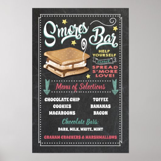 Poster Panneau de menu de bar de S'mores pour fête (Devant)