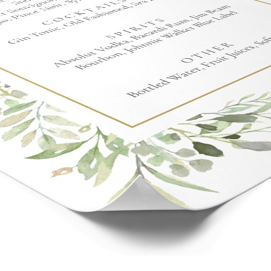 Poster Panneau de menu de bar de verdure à l'aquarelle (Coin)