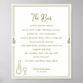 Poster Panneau de menu de bar élégant vert olive toscan (Devant)