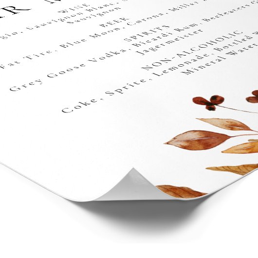 Poster Panneau de menu de bar floral automnal en terre cu (Coin)