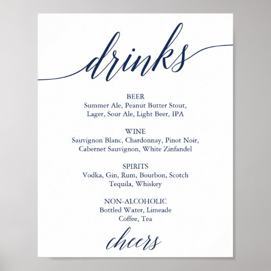 Poster Panneau de menu de boissons de mariage à calligrap (Devant)