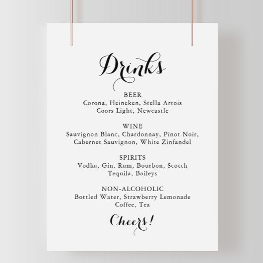 Poster Panneau de menu de boissons de mariage à calligrap