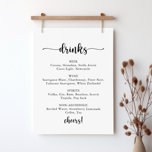 Poster Panneau de menu de boissons de mariage à calligrap