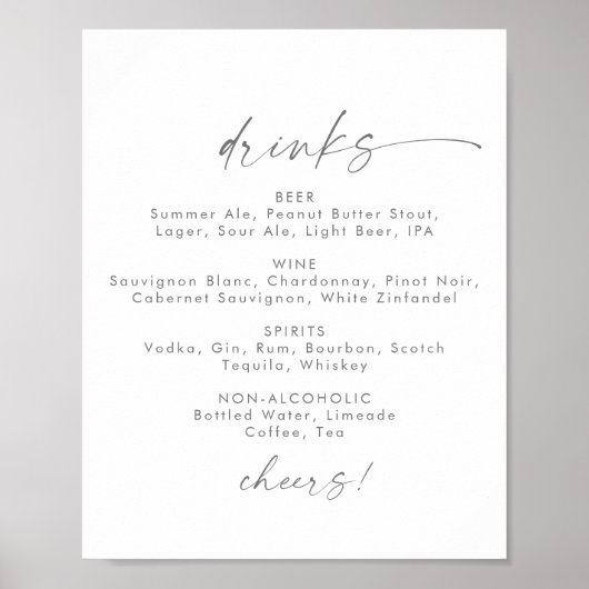 Poster Panneau de menu de boissons de mariage à écriture  (Devant)