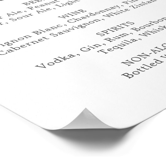 Poster Panneau de menu de boissons de mariage à la verdur (Coin)