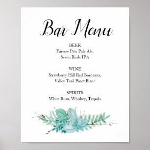 Poster Panneau de menu de boissons de mariage à la verdur