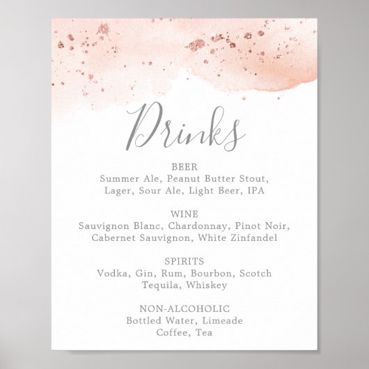 Poster Panneau de menu de boissons de mariage à l'aquarel (Devant)