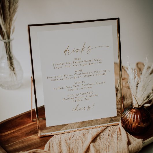 Poster Panneau de menu de boissons de mariage à l'écritur
