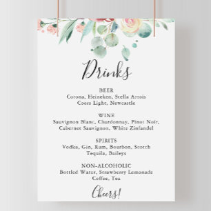 Poster Panneau de menu de boissons de mariage à l'eucalyp