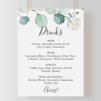 Panneau de menu de boissons de mariage au eucalypt