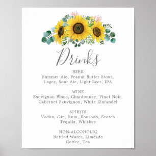 Poster Panneau de menu de boissons de mariage au tourneso