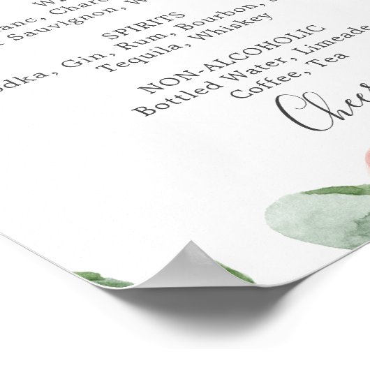 Poster Panneau de menu de boissons de mariage aux hortens (Coin)