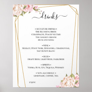 Poster Panneau de menu de boissons de mariage aux roses f
