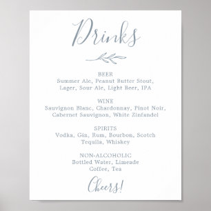 Poster Panneau de menu de boissons de mariage bleu poussi