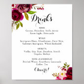 Poster Panneau de menu de boissons de mariage bordeaux bl (Devant)