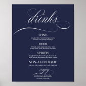 Poster Panneau de menu de boissons de mariage chic bleu m (Devant)