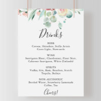 Panneau de menu de boissons de mariage contemporai