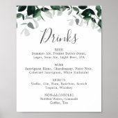 Poster Panneau de menu de boissons de mariage de verdure  (Devant)