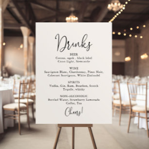 Poster Panneau de menu de boissons de mariage en écriture
