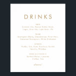 Poster Panneau de menu de boissons de mariage en typograp<br><div class="desc">Ce panneau de menu de boissons de mariage en typographie dorée chic est parfait pour un mariage moderne. Le design simple présente une typographie dorée et blanche minimaliste classique avec une ambiance rustique bohème. Personnalisable dans n'importe quelle couleur. Gardez le design minimal et élégant, tel quel, ou personnalisez-le en ajoutant...</div>
