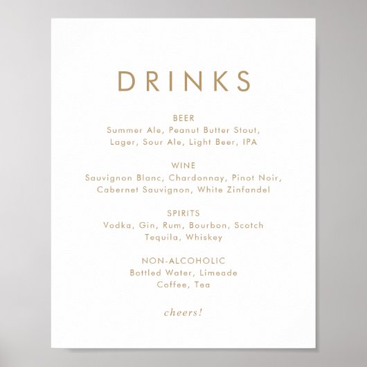 Poster Panneau de menu de boissons de mariage en typograp (Devant)