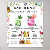 Poster Panneau de Menu de Boissons de Mariage Fleur de Bo (Devant)