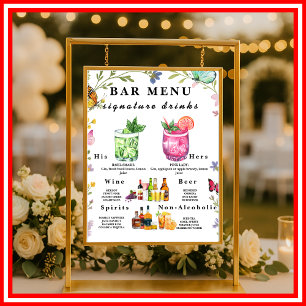 Poster Panneau de Menu de Boissons de Mariage Fleur de Bo
