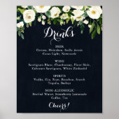 Poster Panneau de menu de boissons de mariage floral blan (Devant)