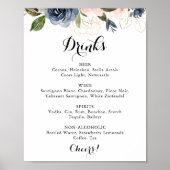 Poster Panneau de menu de boissons de mariage floral élég (Devant)