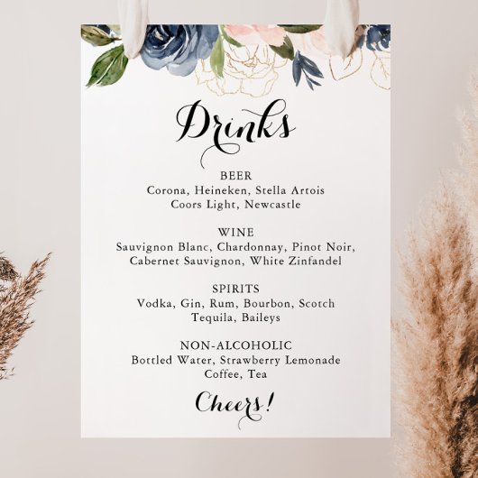 Poster Panneau de menu de boissons de mariage floral hive