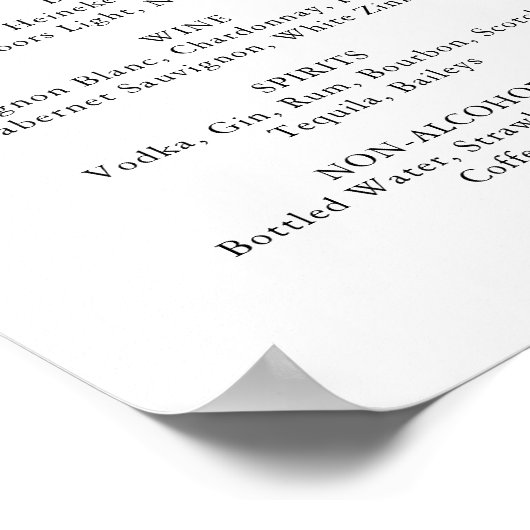 Poster Panneau de menu de boissons de mariage floral simp (Coin)