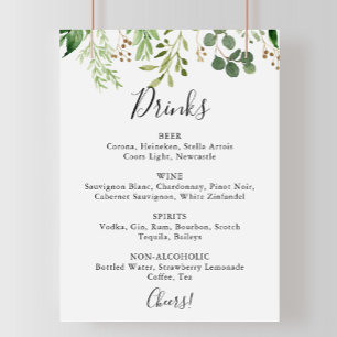 Poster Panneau de menu de boissons de mariage floral simp