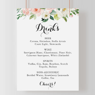 Poster Panneau de menu de boissons de mariage floral vert