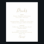 Poster Panneau de menu de boissons de mariage minimaliste<br><div class="desc">Ce panneau de menu de boissons de mariage minimaliste simple or est parfait pour un mariage moderne. Le design simple et élégant présente une typographie de script classique et chic en or.</div>