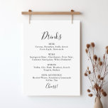 Poster Panneau de menu de boissons de mariage minimaliste<br><div class="desc">Ce panneau de menu de boissons de mariage minimaliste simple est parfait pour un mariage moderne. Le design simple et élégant présente une typographie script classique et chic en noir et blanc.</div>