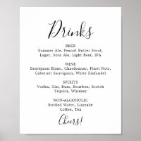 Panneau de menu de boissons de mariage minimaliste