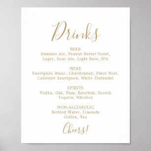 Poster Panneau de menu de boissons de mariage or minimali
