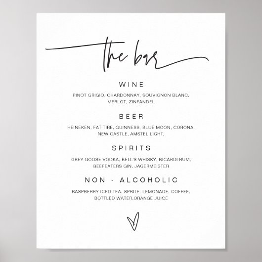 Poster Panneau de menu de boissons de mariage pour bar de (Devant)