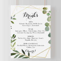 Panneau de menu de boissons de mariage tropical or
