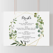 Poster Panneau de menu de boissons de mariage tropical or