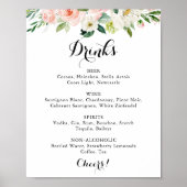 Poster Panneau de menu de boissons de mariage vert floral (Devant)
