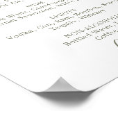 Poster Panneau de menu de boissons de mariage vert olive (Coin)