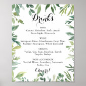 Poster Panneau de menu de boissons de mariage vert tropic (Devant)