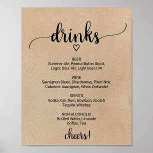 Poster Panneau de menu de boissons en calligraphie kraft