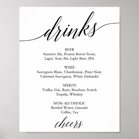 Poster Panneau de menu de boissons en calligraphie noire  (Devant)
