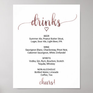 Poster Panneau de menu de boissons en calligraphie or ros