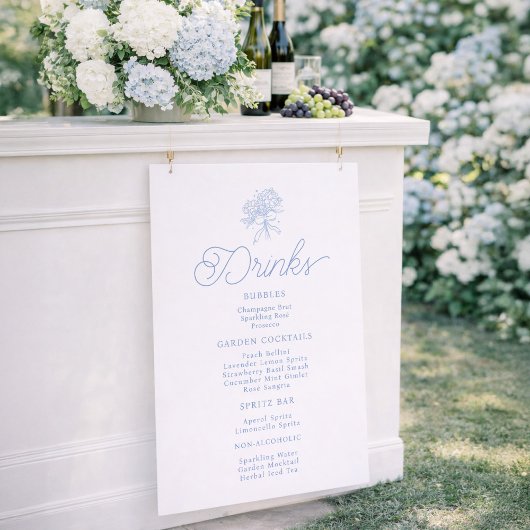 Poster Panneau de menu de boissons Hydrangea Bleu Françai