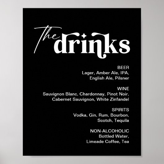 Poster Panneau de menu de boissons noires pour mariage (Devant)