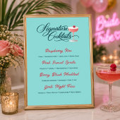 Poster Panneau de menu de cocktail framboise vibrant